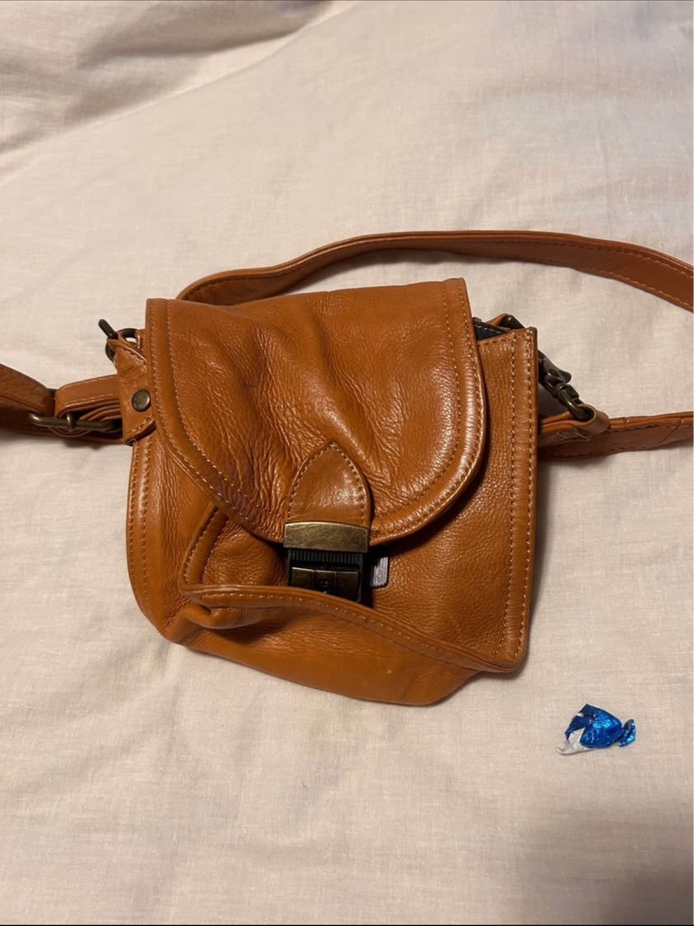 Classic Small Leather Crossbody Bag in Cognac